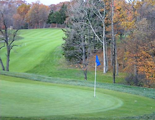 The 'Ironman' flag location on the 7th hole at Pine Hills on Sunday