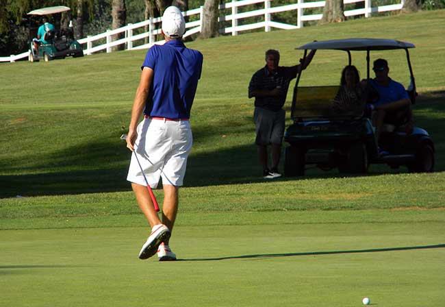 McBride reacts to his missed putt from four feet above the cup on the first playoff hole.