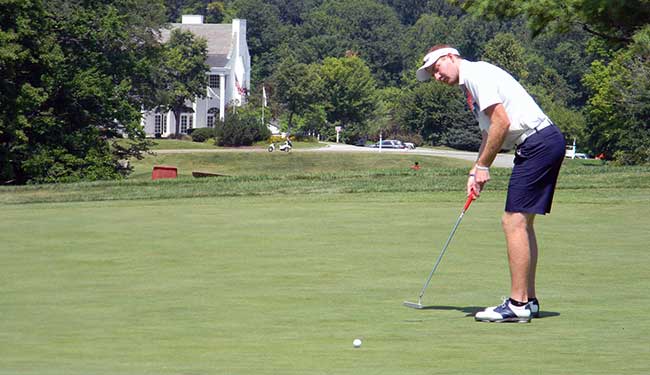 Taylor Zoller rolls a birdie effort at the par-3 11th at Sunday's final round of the 2015 Cleveland Am.