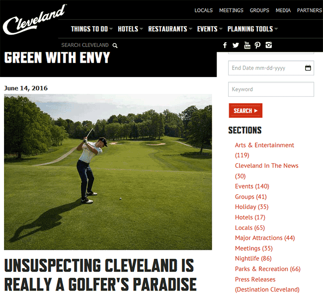 Destination Cleveland article on golf