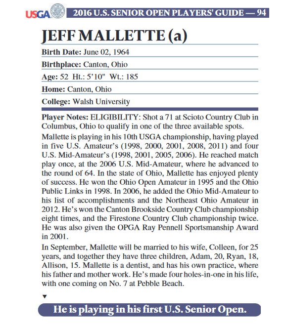 Jeff Mallette U.S. Senior Open Player's Guide 2016