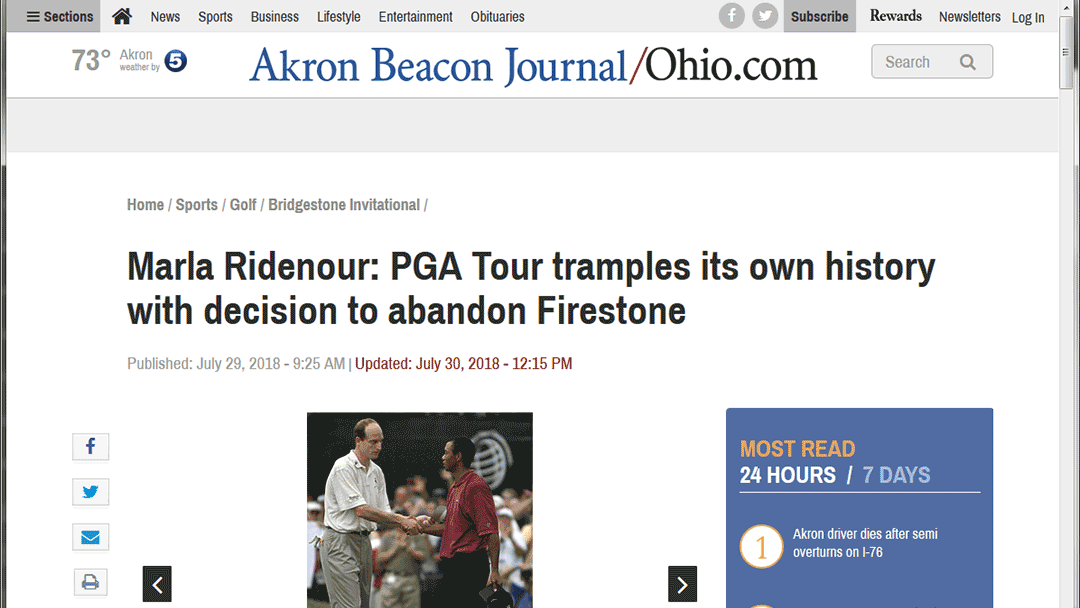 2018 Akron Beacon Journal Bridgestone Invitational article Marla Ridenour