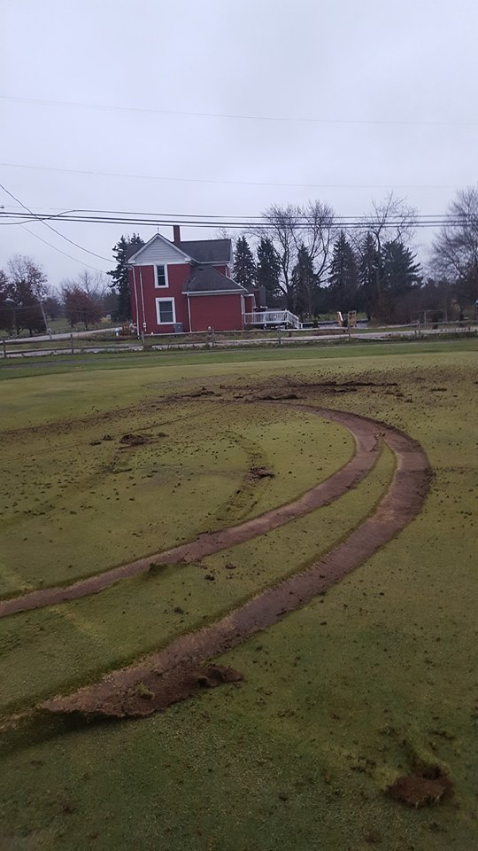 Vandals Destroy Green with Truck at Racoon Hill Vandals Destroy Green with Truck at Racoon Hill