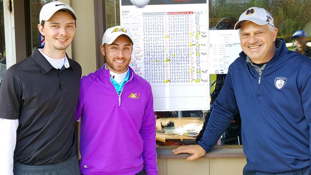 2019 Fox Den Spring 2-M Scramble co-champs Brandon Nixon and Nick Adkins, and Ed Marsinek and Dave Cutlip (not shown).