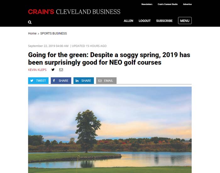 Crains Cleveland Business Despite a soggy spring, 2019 has been surprisingly good for NEO golf courses