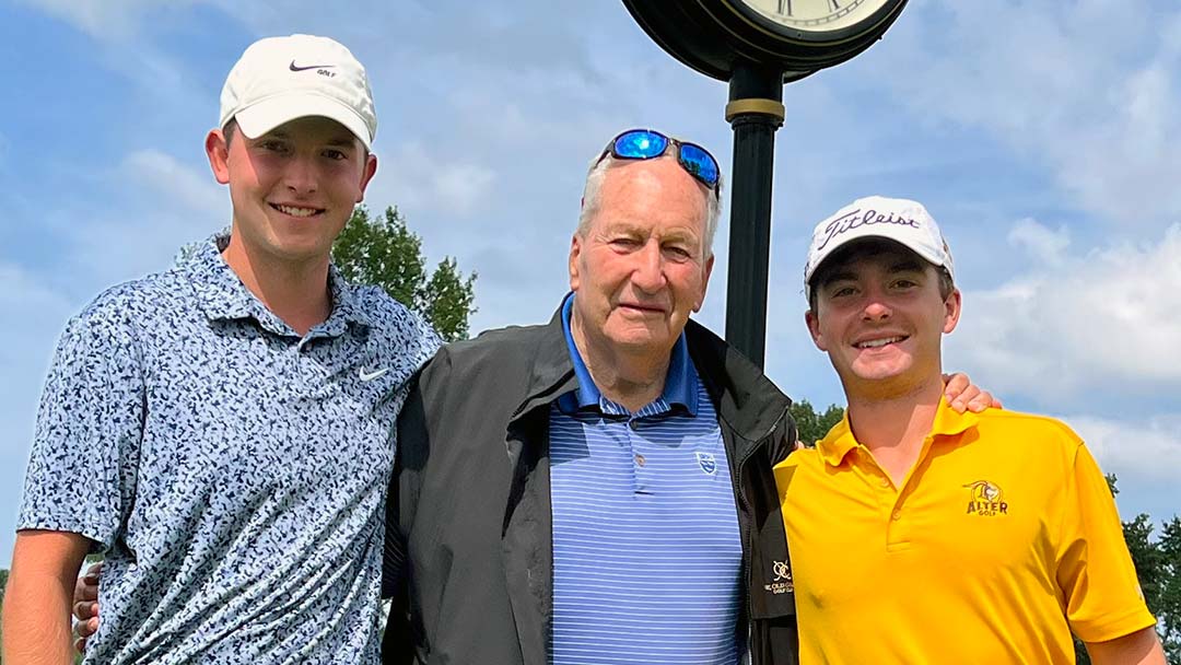 2023 Kiely Cup co-medalists: Hoban's Chris Pollak (l), Mike Kiely (c), and Alter's David Gochenouer (r).